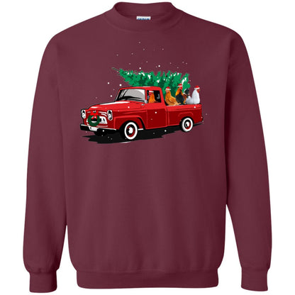Chickens On Car Merry Christmas Gift Shirt For Mens Womens Maroon