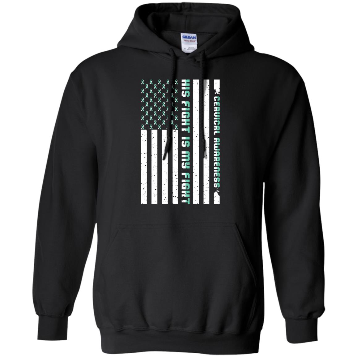 Cervical Awareness His Fight Is My Fight Teal White Stars Flag Of Usa Shirt Black