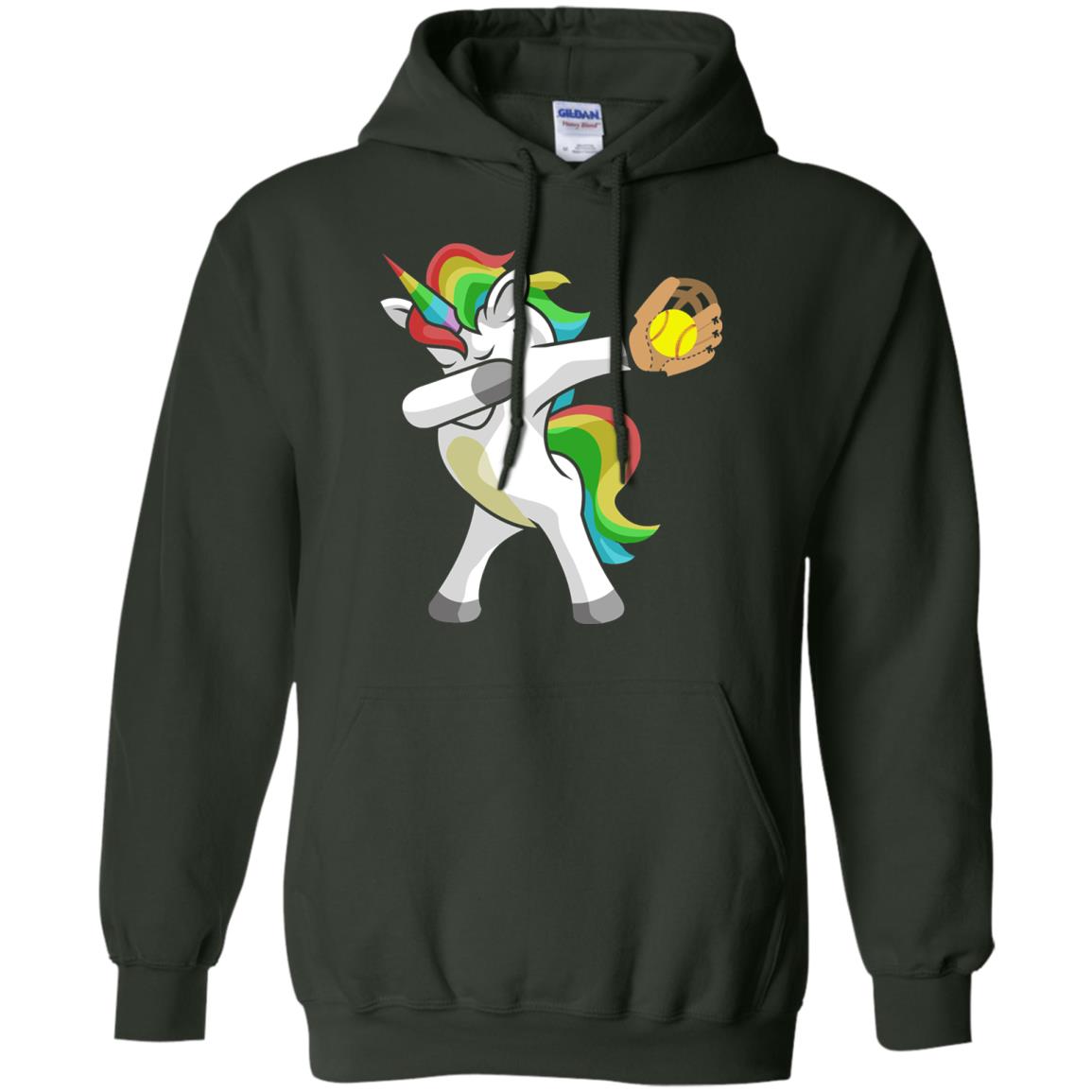 Dabbing Unicorn Softball T-shirt Funny Dabbing Forest Green