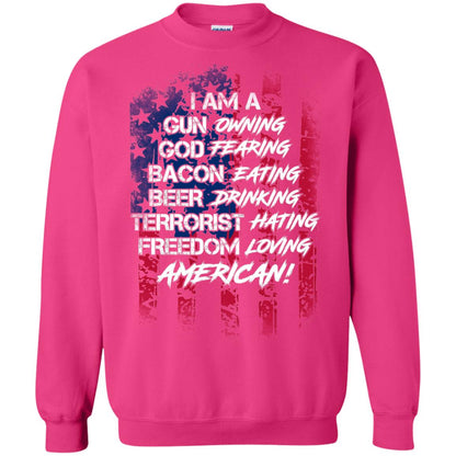 Military T-shirt I Am A Gun Owning God Fearing Bacon Eating Heliconia