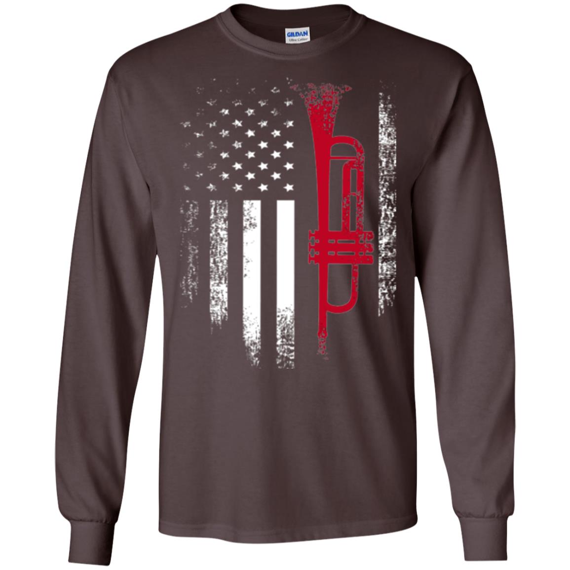 Trumpet Lovers T-shirt American Flag Dark Chocolate