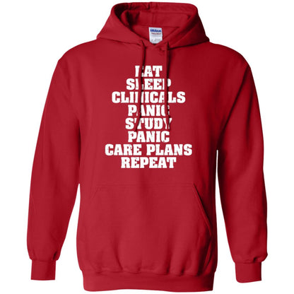 Funny Nursing Student T-shirt Eat Sleep Clinicals Panic Red