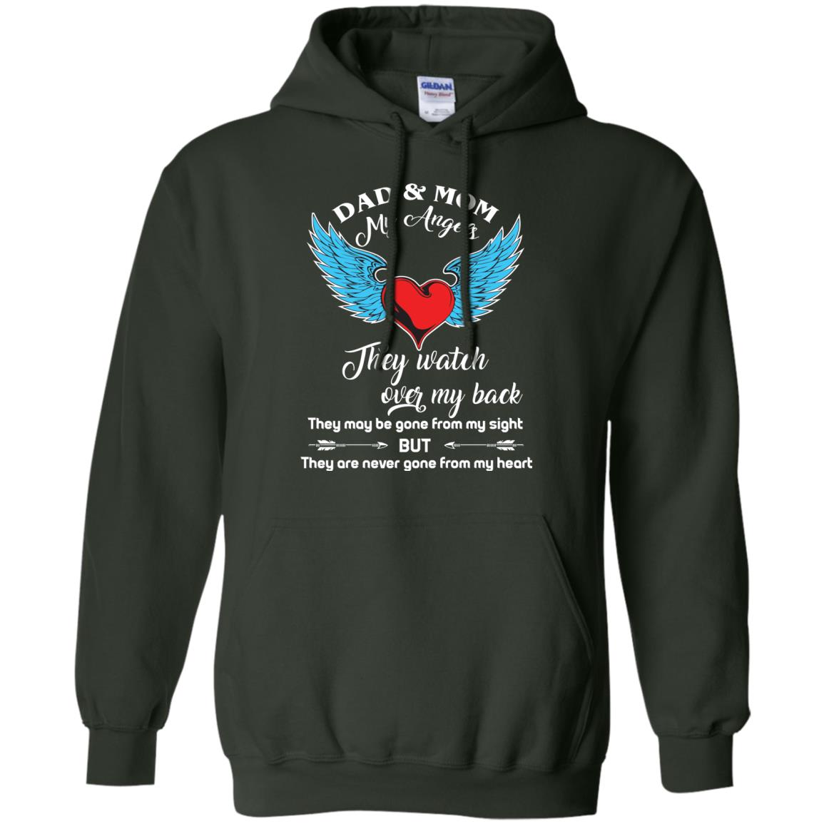 Dad And Mom My Angels They Watch Over My Back Family T-shirt Forest Green