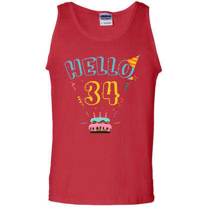 Hello 34 Thirty Four 34th 1984s Birthday Gift Shirt Red