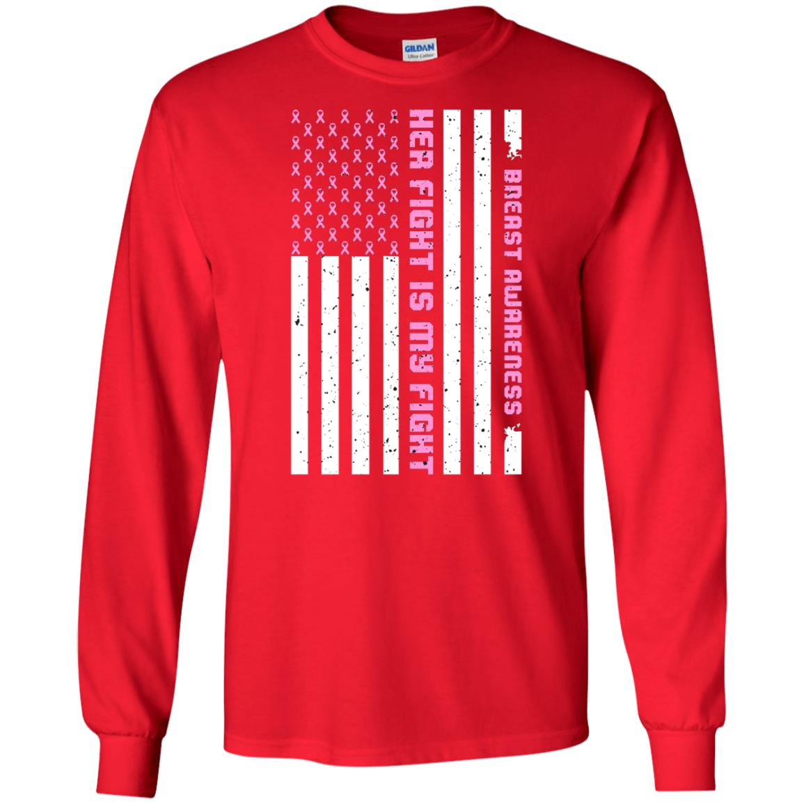 Breast Awareness His Fight Is My Fight Pink Ribbon Stars Flag Of Usa Shirt Red