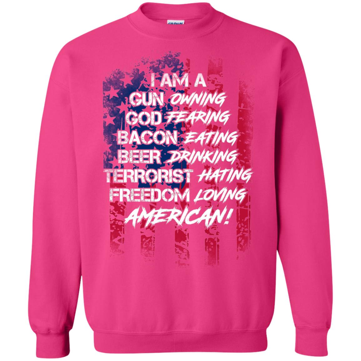 Military T-shirt I Am A Gun Owning God Fearing Bacon Eating Heliconia