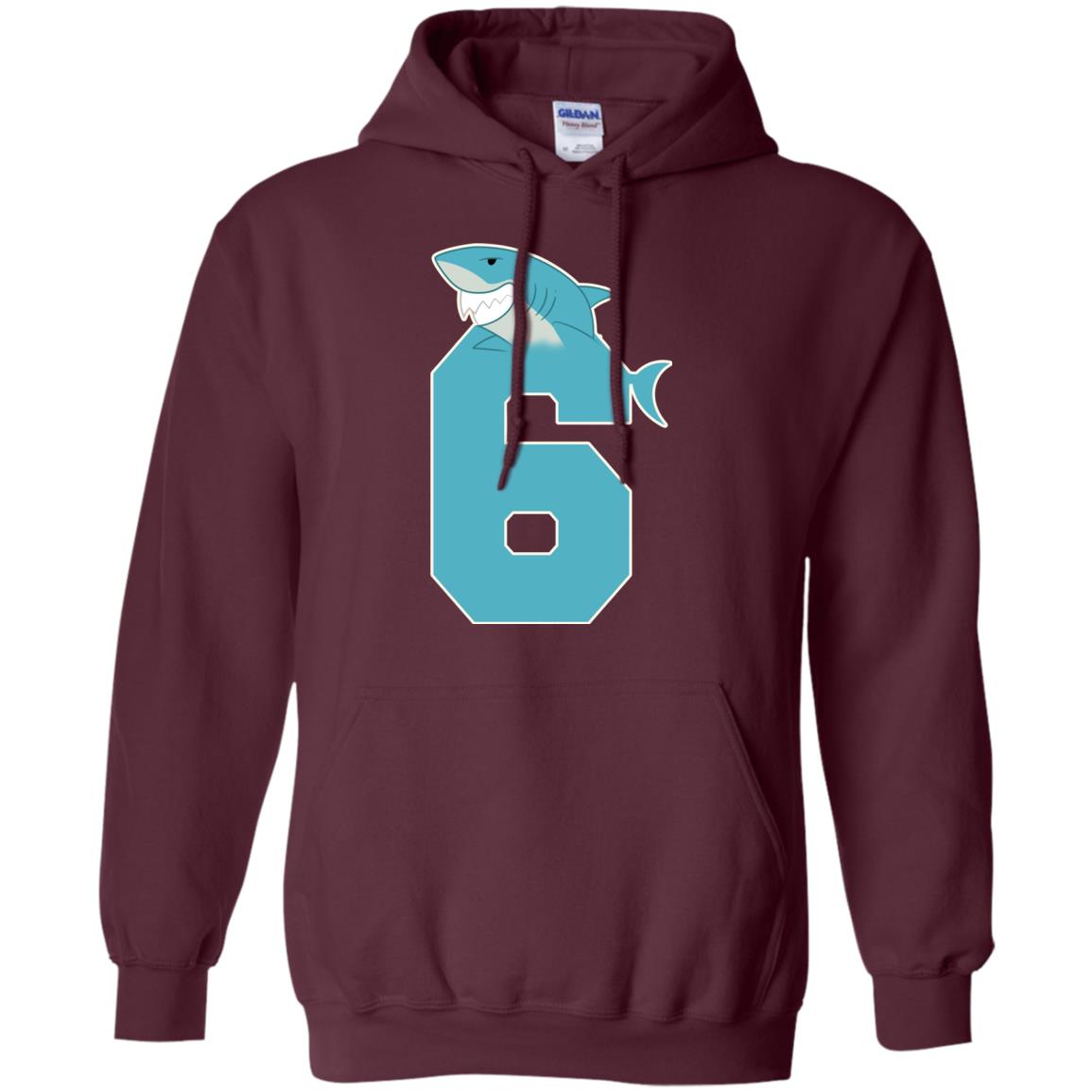 6th Birthday Shark Party Shirt Maroon