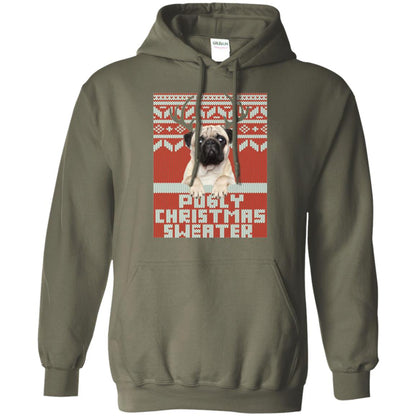 Dog Lovers T-shirt Pugly Christmas Sweater Military Green