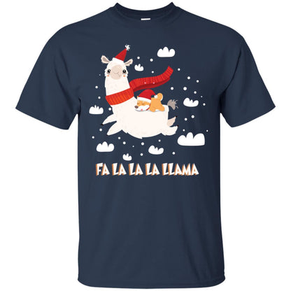 Fa La La La Llama With Shiba Inu X-mas Gift Shirt Navy