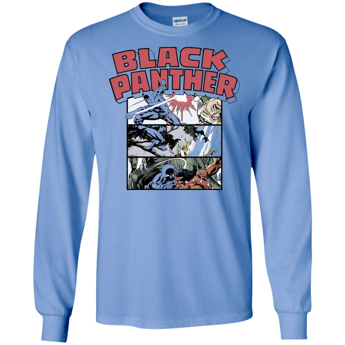 Black Panther Retro Comic Stacked Panel Art T-shirt Carolina Blue