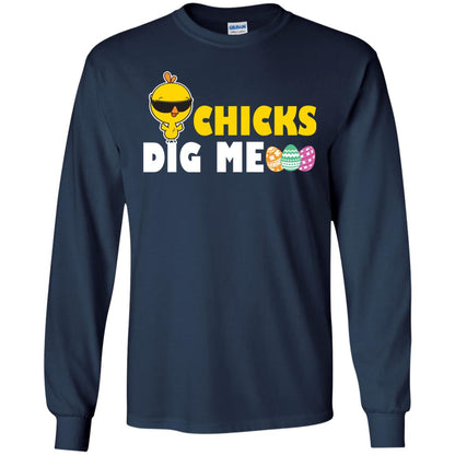 Chicks Dig Me Funny Chicken Shirt For Easter Day Navy