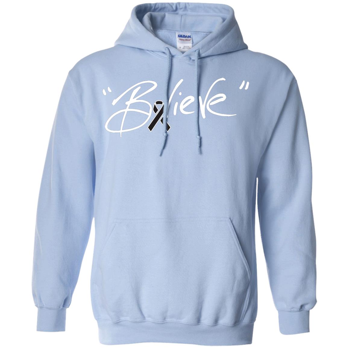 Melanoma Cancer Awareness Shirt Black Ribbon Believe Light Blue