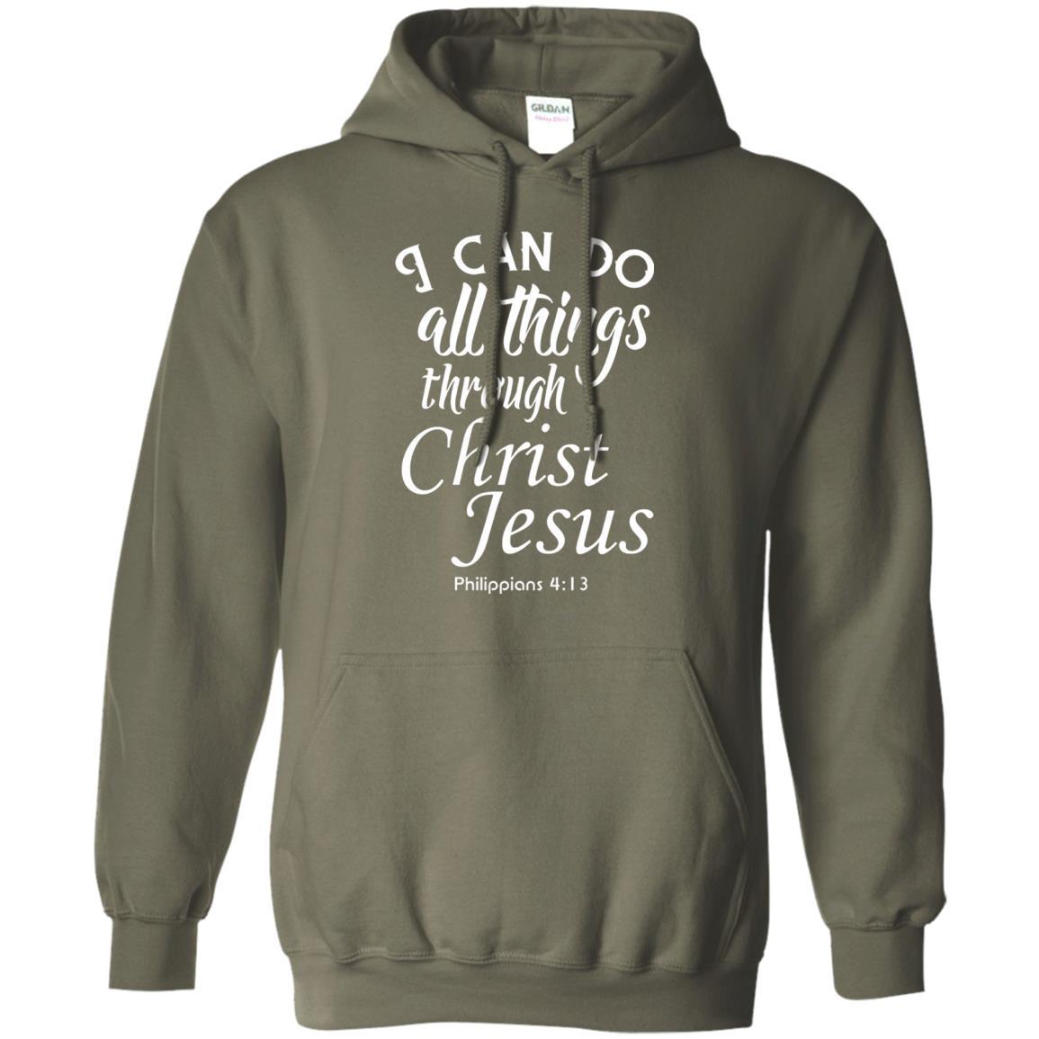 Christian T-shirt I Can Do All Things Through Christ Jesus Military Green