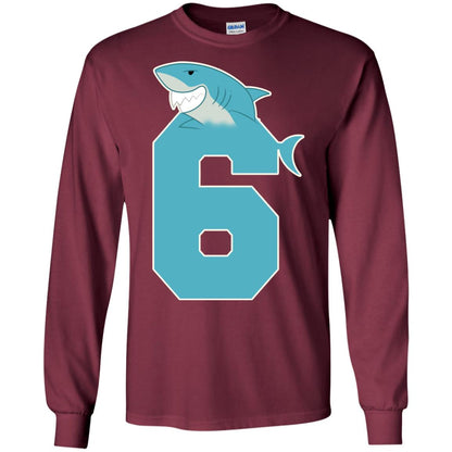 6th Birthday Shark Party Shirt Maroon