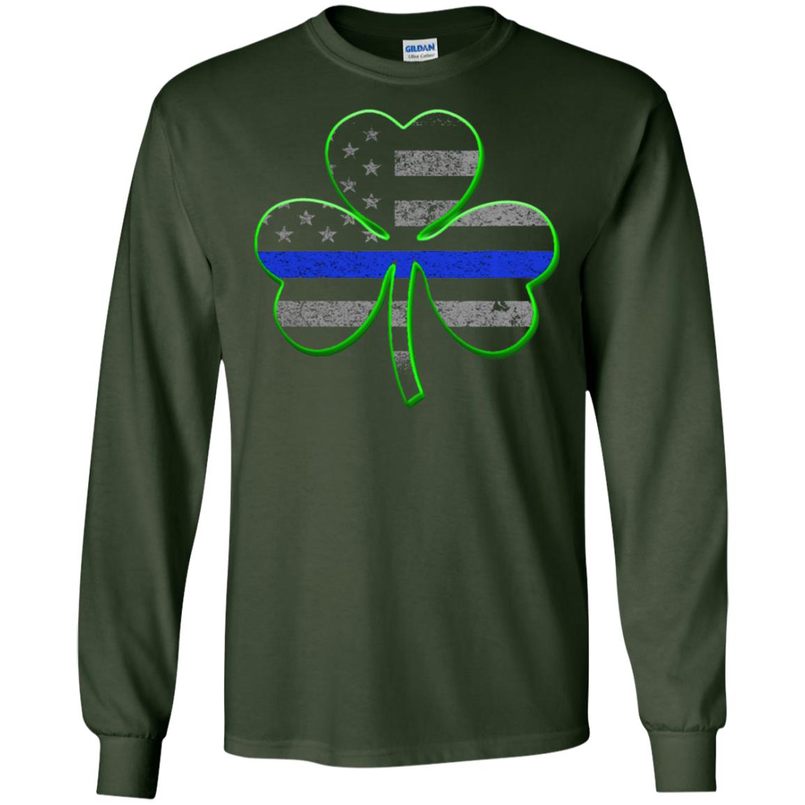 Thin Blue Line St Patrick_s Day Clover T-shirt Forest Green