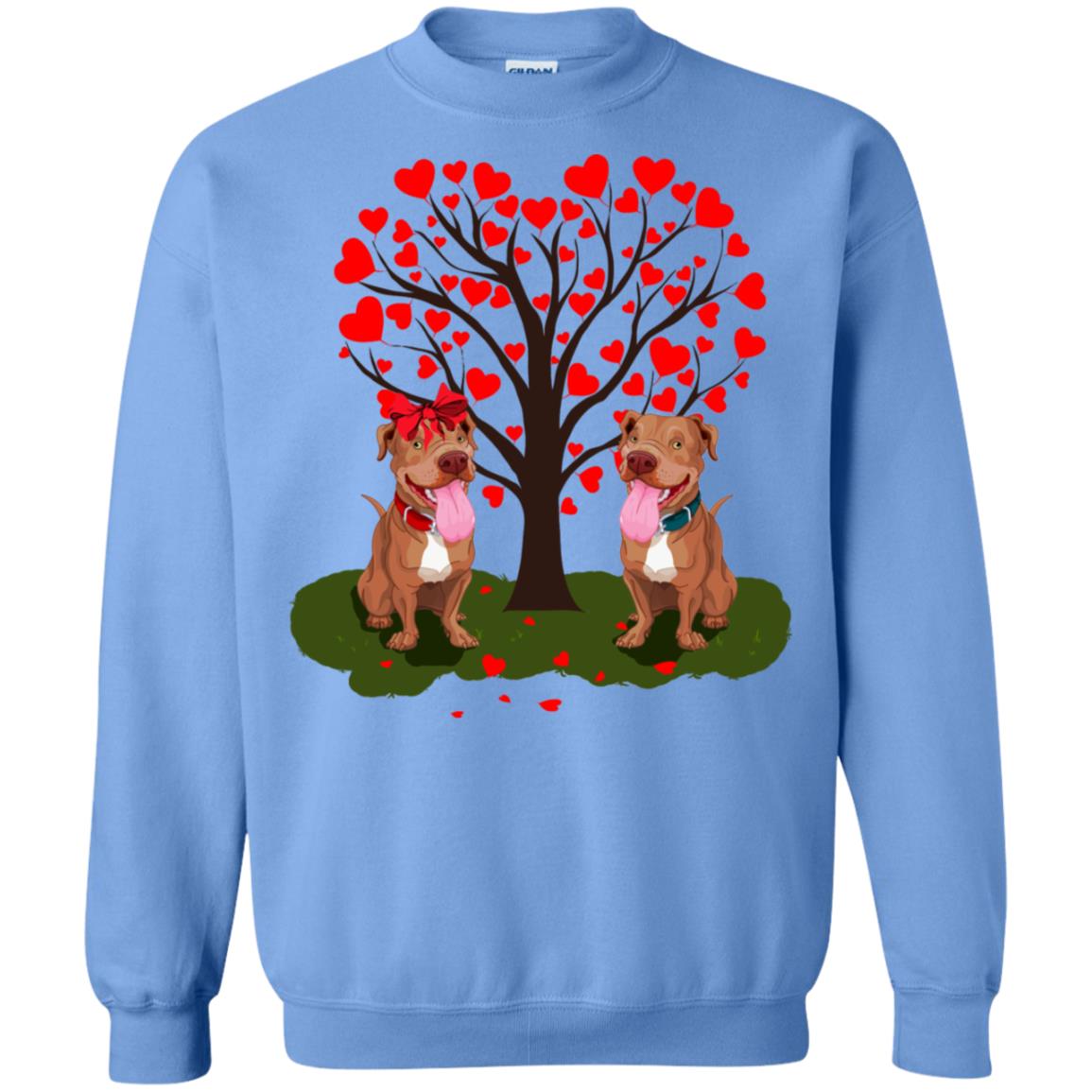 Valentine Pitbull Couple Heart Tree Shirt Carolina Blue