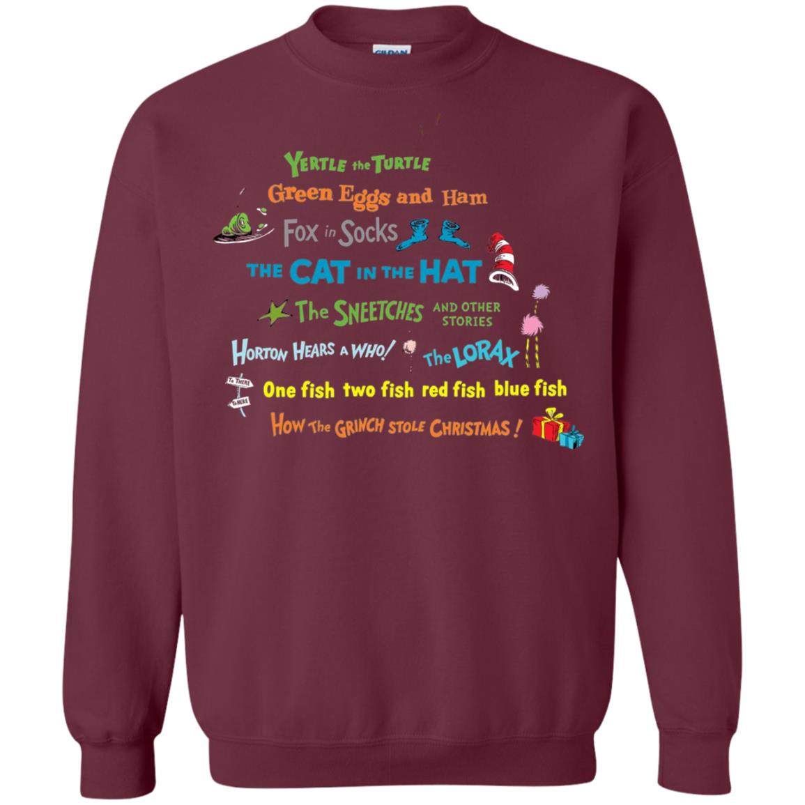 Read Across America Day T-shirt Dr. Seuss Book Title T-shirt Maroon