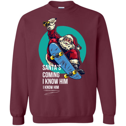 Christmas T-shirt Santa's Coming I Know Him Maroon