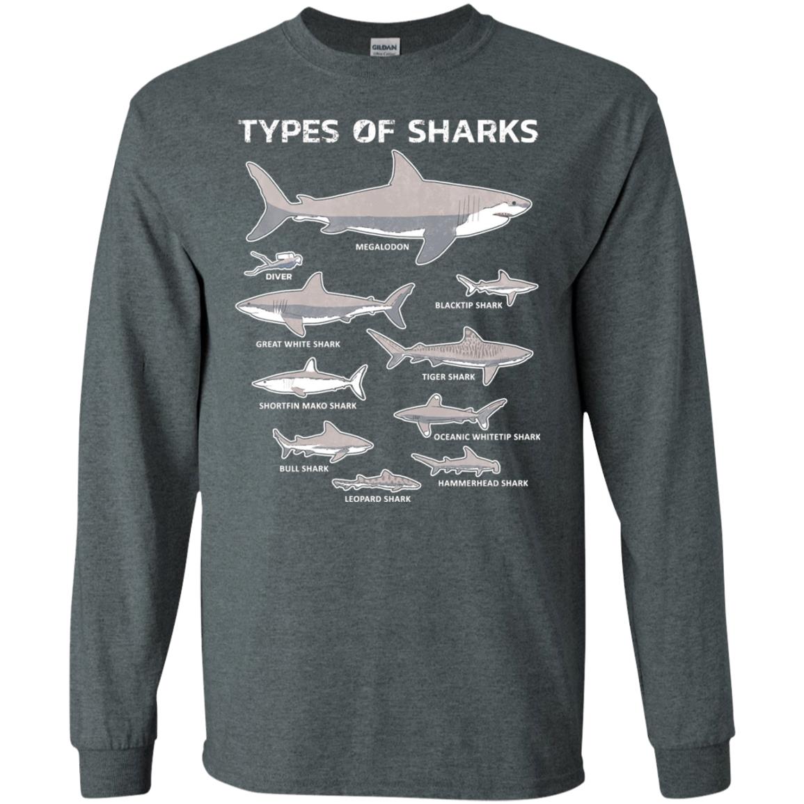 9 Types Of Sharks Educational Academic Ocean T-shirt Dark Heather