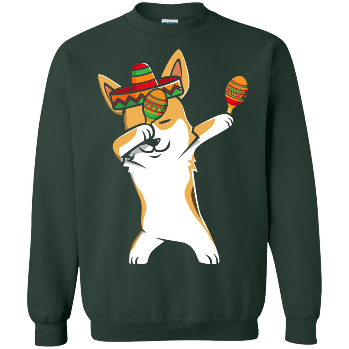 Dabbing Corgi Funny Cinco De Mayo T-shirt Forest Green