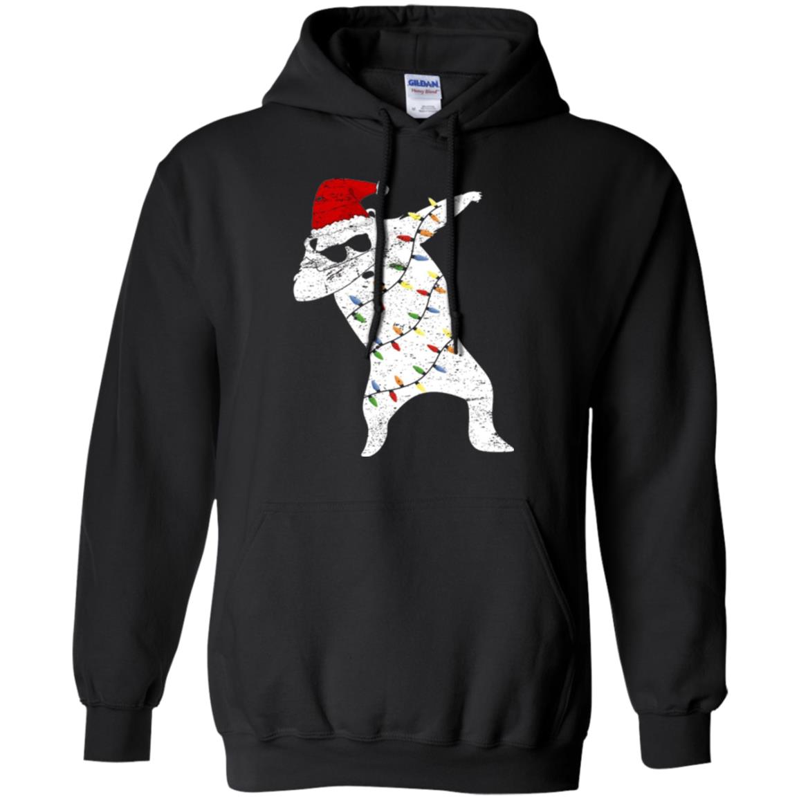 Christmas T-shirt Santa Bear Dabbing Lights Sunglasses Black