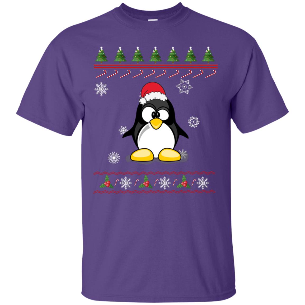 Penguin With Santa Hat Merry X-mas Ugly Christmas Gift Shirt For Mens Womens Kids Purple