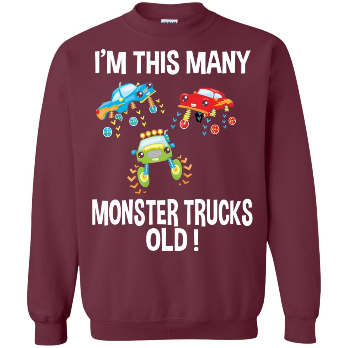 Birthday 3th Shirt Im This Many Monster Trucks Old Maroon