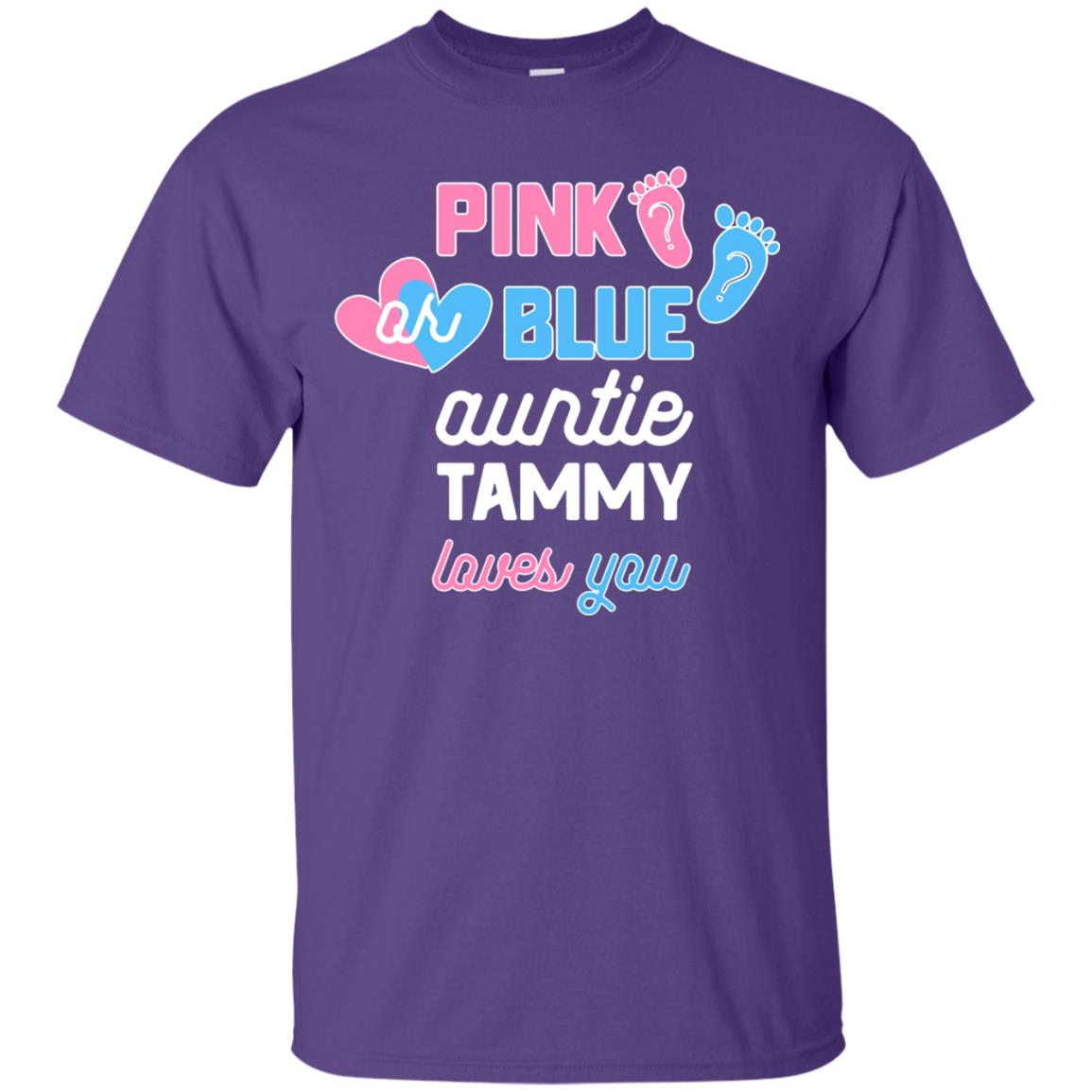 Gender Reveal Aunt Shirt Pink Or Blue Auntie Tammy Love You Purple