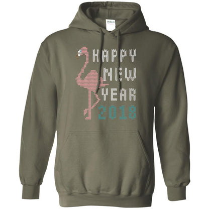 Happy New Year 2018 T-shirt Pink Flamingo Military Green