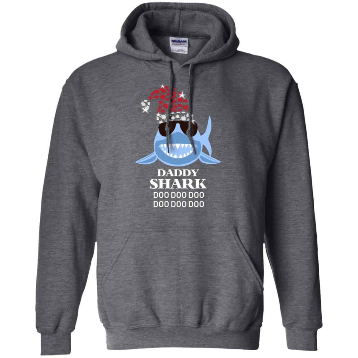 Daddy Shark With Santa Claus Hat Merry X-mas Family Shark Gift Shirt Dark Heather