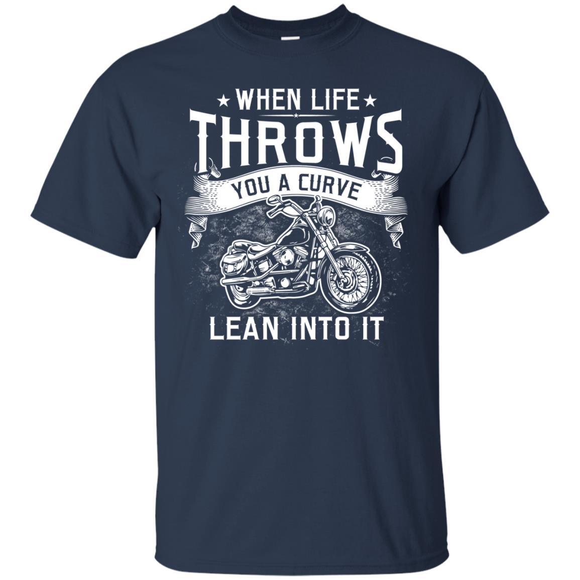 When Life Throws You A Curve Lean Into It Motorcycle Shirt Navy