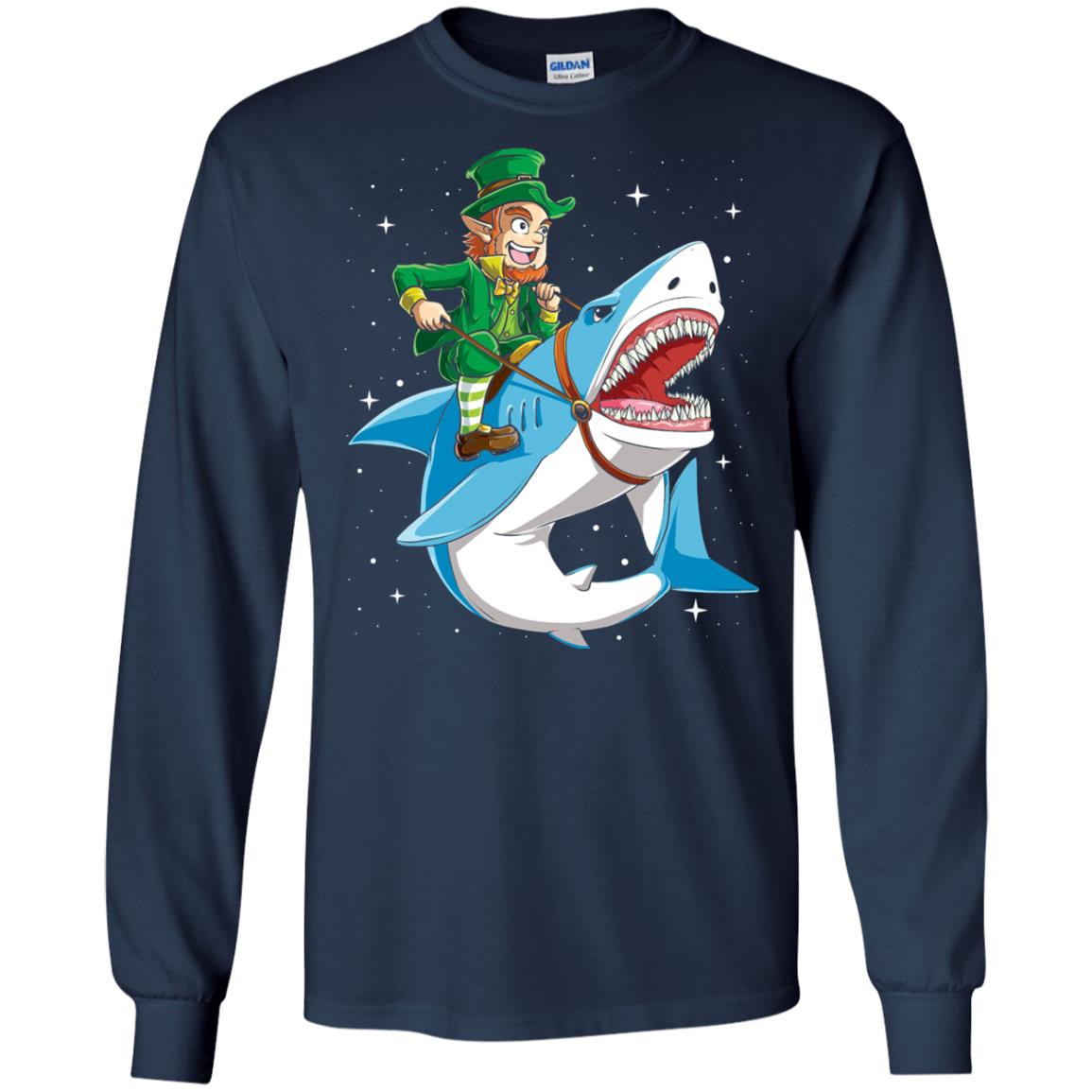 Leprechaun Riding Shark St Patricks Day T-shirt Navy
