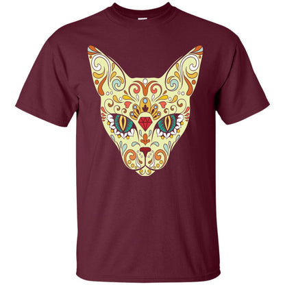 Cat Sugar Skull Design T-shirt Maroon
