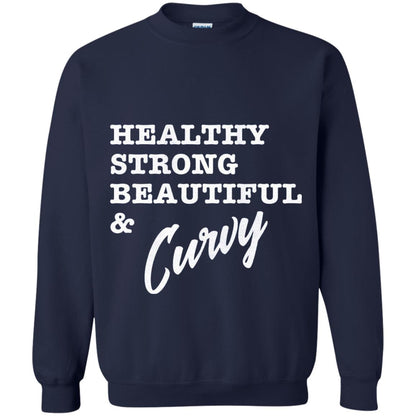 Bold Exercise T-shirt Healthy Strong Beautiful And Curvy Navy