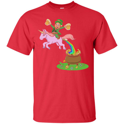 Leprechaun Riding A Unicorn Funny St Patricks Day T-shirt Red