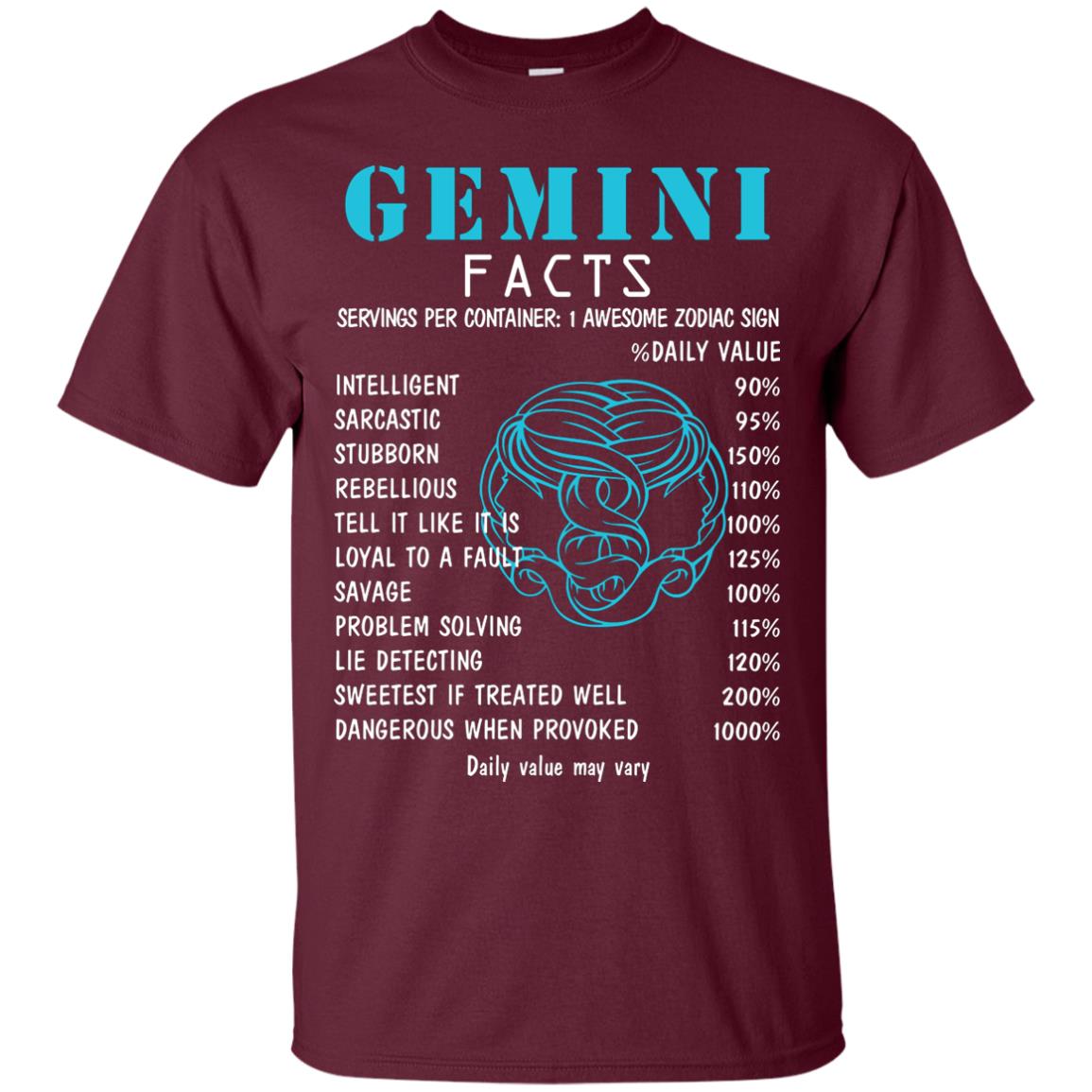 Gemini Facts 1 Awesome Zodiac Sign Gift Shirt For Gemini Horoscope Maroon
