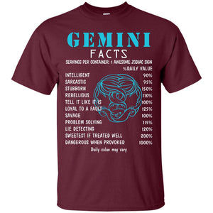 Gemini Facts 1 Awesome Zodiac Sign Gift Shirt For Gemini Horoscope