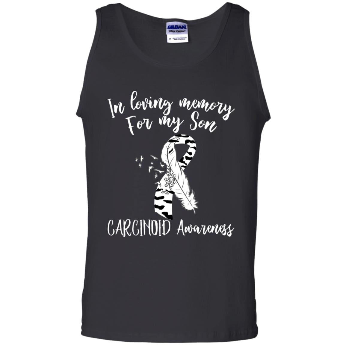 In Loving Memory For My Son Carcinoid Awarenss Zebra Stripe Ribbons Shirt Black