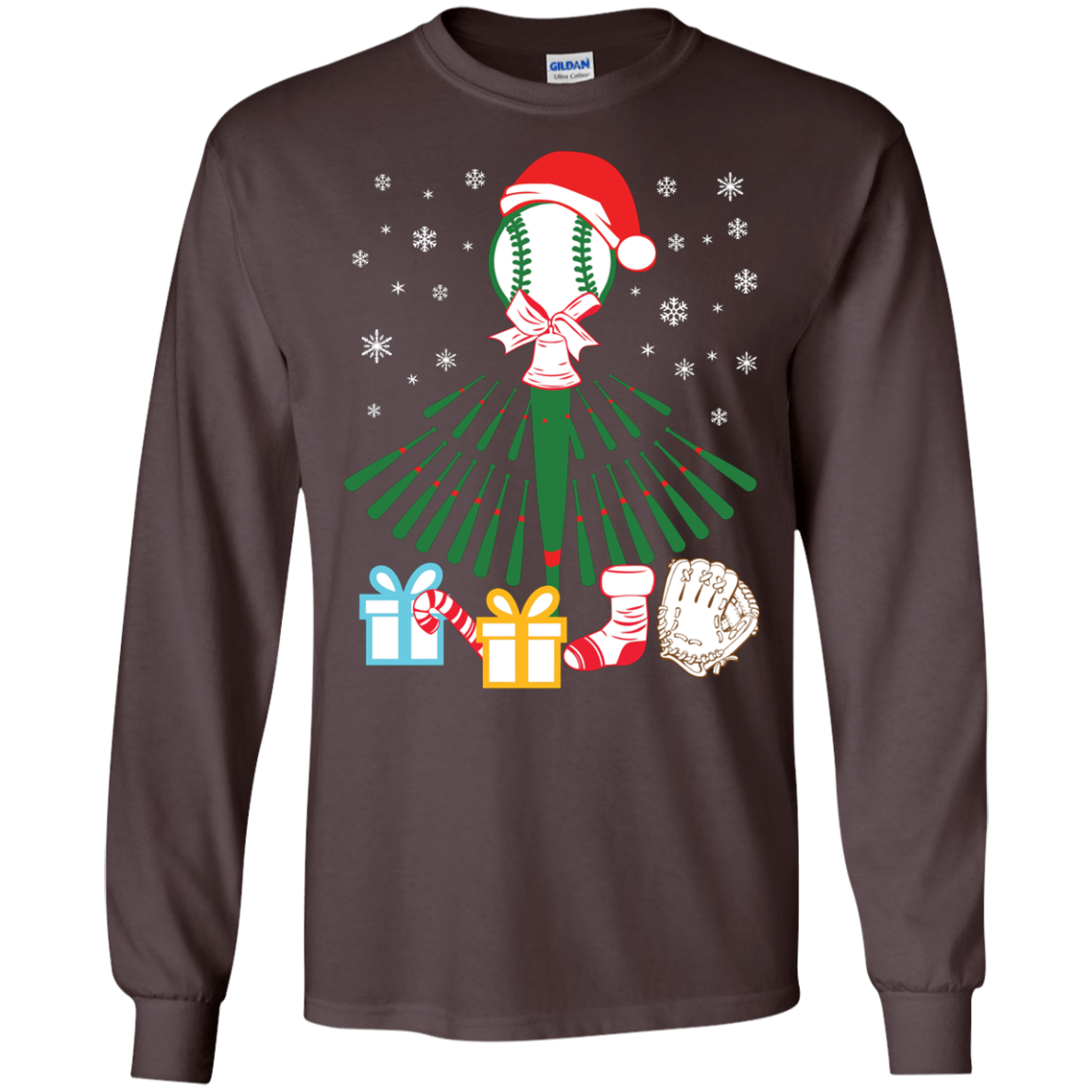Baseball Christmas T-Shirt Dark Chocolate