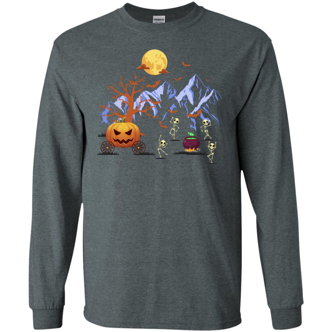 Dancing Skeleton With Pumpkin Funny Halloween Gift Shirt Dark Heather