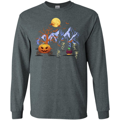 Dancing Skeleton With Pumpkin Funny Halloween Gift Shirt Dark Heather