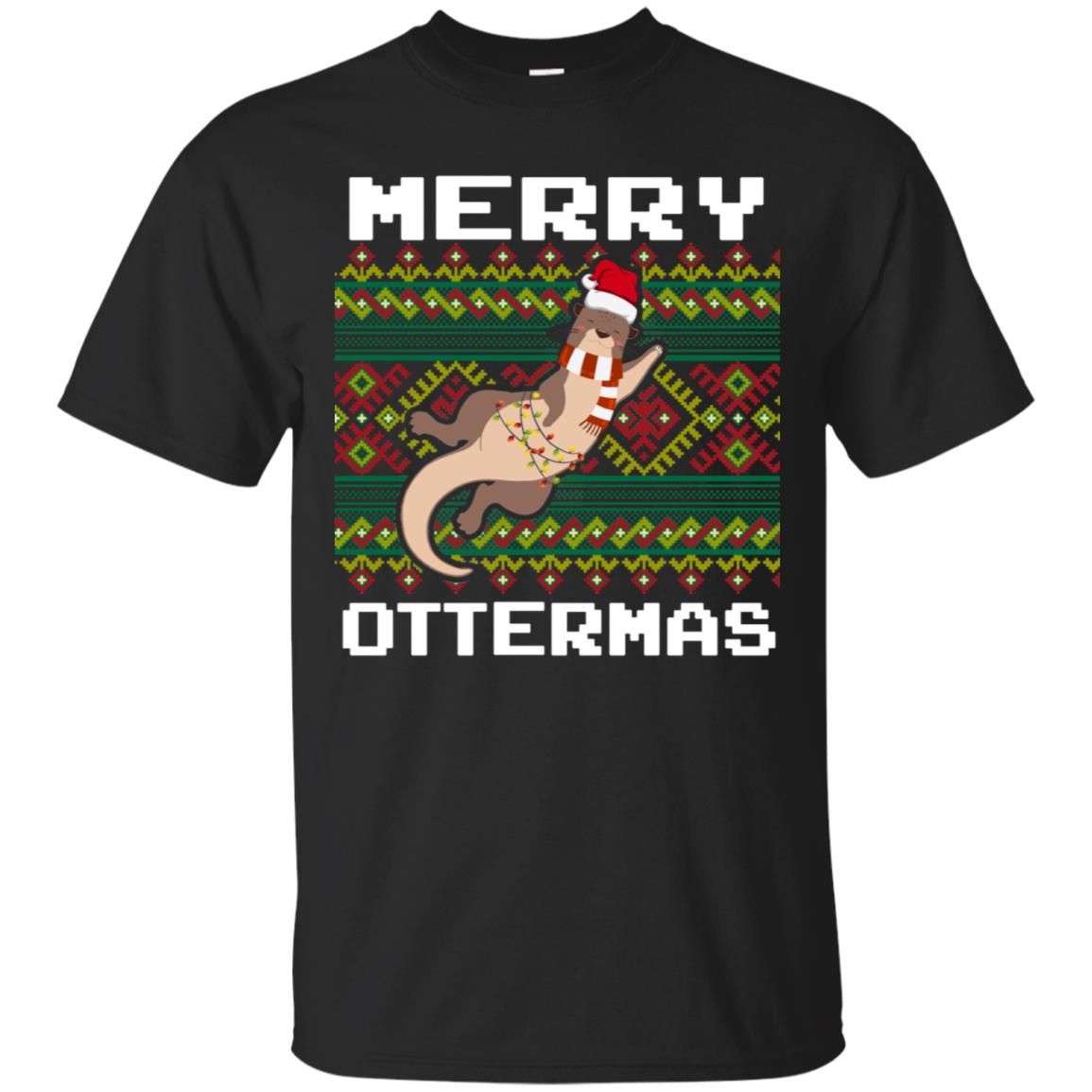 Merry Ottermas Funny Otter Lovers Ugly Sweater X-mas Gift Shirt Black
