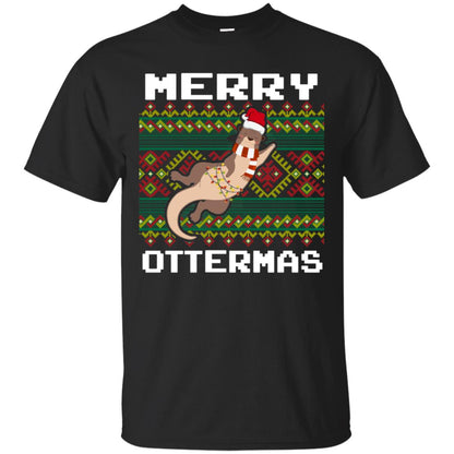 Merry Ottermas Funny Otter Lovers Ugly Sweater X-mas Gift Shirt Black