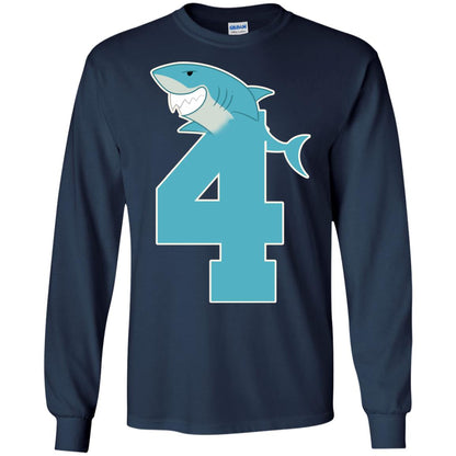 4th Birthday Shark Party Shirt Navy