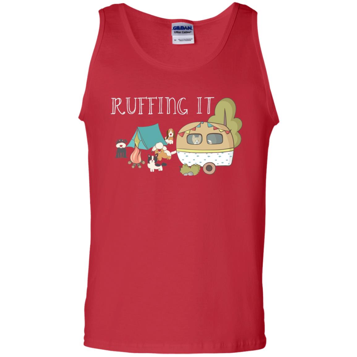 Ruffing It Camping With Dogs Camper T-shirt Red