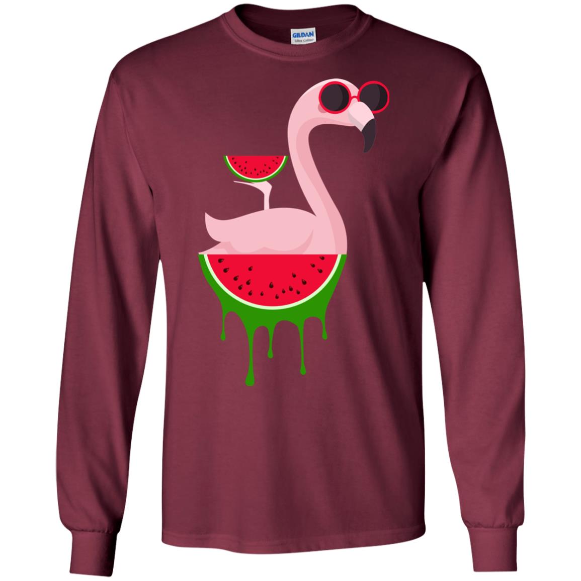 Watermelon Flamingo Funny Summer Melon Fruit Shirt Maroon