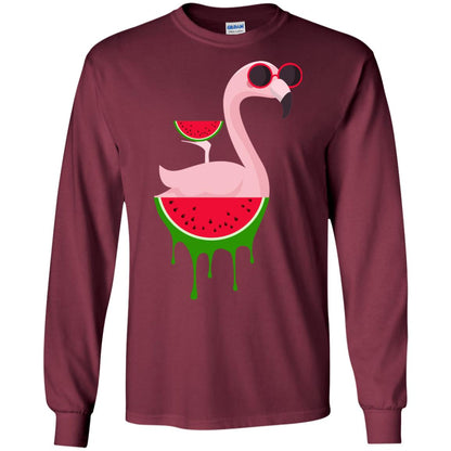 Watermelon Flamingo Funny Summer Melon Fruit Shirt Maroon