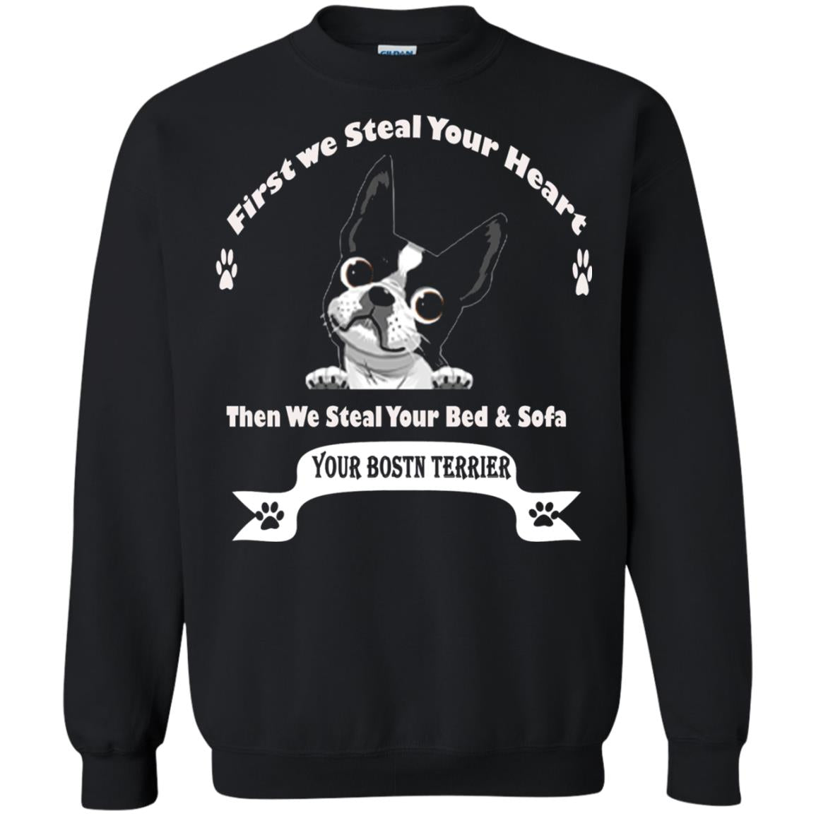 Frist We Steal Your Heart Boston Terrier T-shirt Black