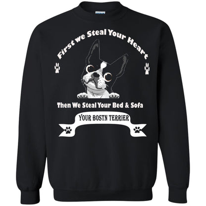 Frist We Steal Your Heart Boston Terrier T-shirt Black