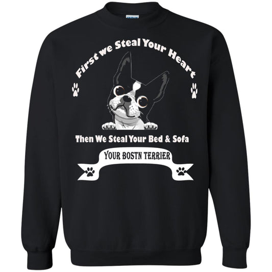 Frist We Steal Your Heart Boston Terrier T-shirt Black